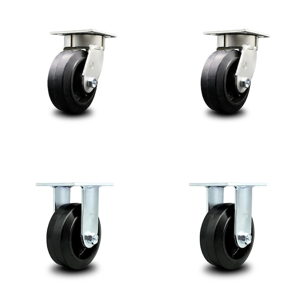 5 Inch Kingpinless Rubber on Steel Wheel Swivel Caster Swivel 2 Rigid SCC, 2PK